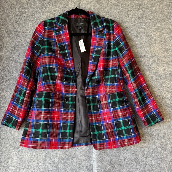 Talbots Red Plaid Wool Blend Blazer Holiday Tartan Jacket Petite 4P - Picture 2 of 16